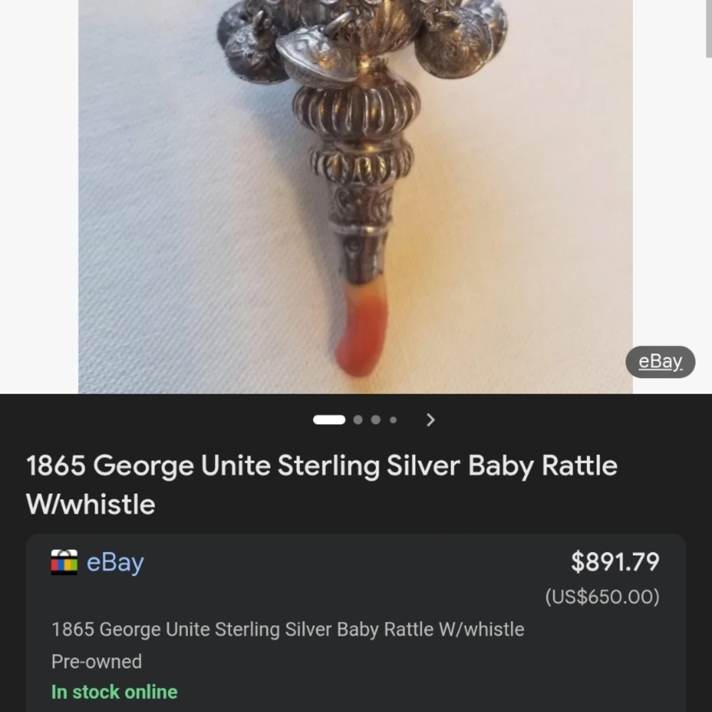 Antique Baby Rattle from the 1800s likely Sterling Silver - Picture 6 of 6